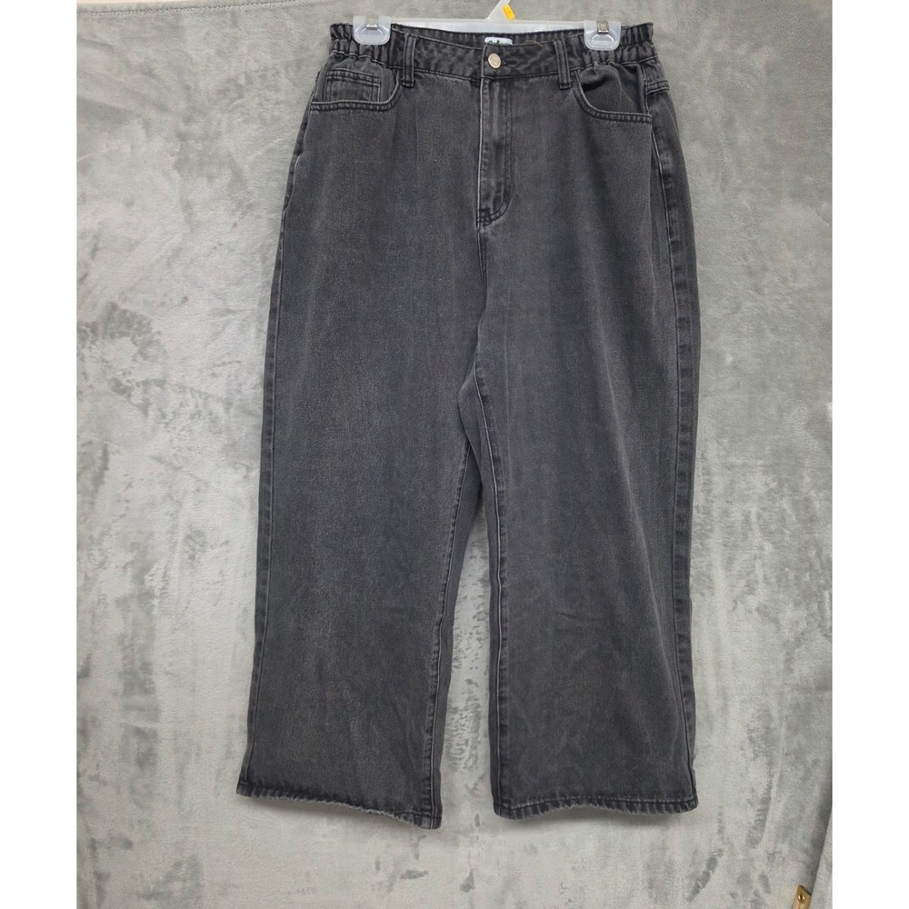 Shiny by Nature Black Wide Leg Jeans Elastic Waist High Rise Size M